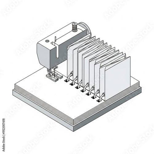 Industrial paper cutting machine cutting multiple sheets of paper.
