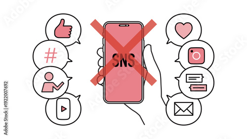 A hand holding a smartphone during a digital detox break from social media, Variable line width