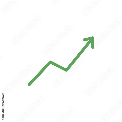 Green arrow on a white background showing upward trend and progress