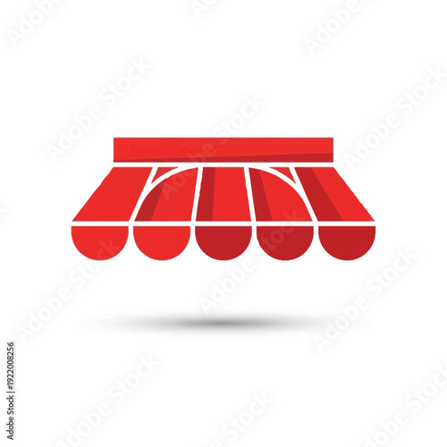Bright red store awning icon vector illustration, a modern graphic symbol for retail, business, market, cafe, and shopfront branding in e-commerce