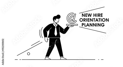 Man holding a sign with the words "New Hire Orientation Planning" on it, representing the process of onboarding new employees into a company