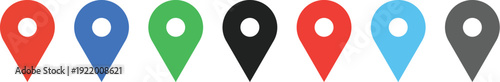 Multicolor map pin icons for navigation and location marking