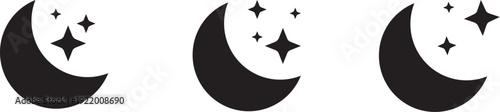 Modern crescent moon icons with starry night sky elements