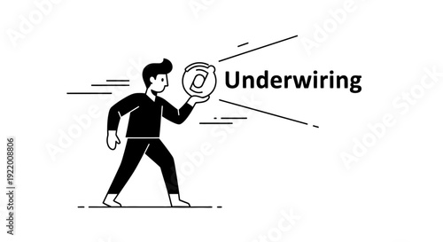Illustration of a businessman holding a letter 'e' inside a circle, representing the concept of underwriting in business and finance