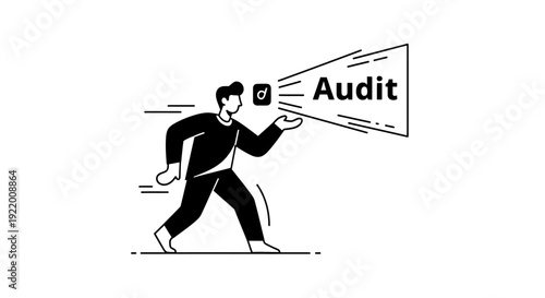 Person holding a magnifying glass to focus on the word Audit, symbolizing inspection, analysis, and review of business or financial records