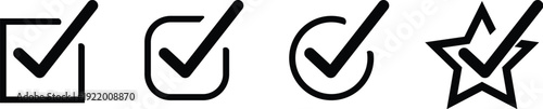 Set of checkmark and star icons for approval and rating