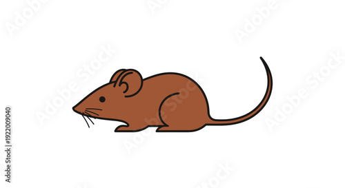 A cute brown cartoon mouse with a long thin tail and small ears is depicted in a side profile view on a clear white background.