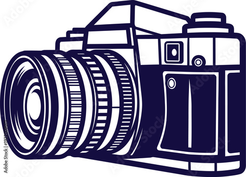 Vintage Film Camera With Large Lens On White Background retro photography