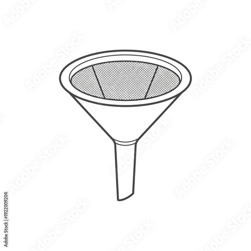 A simple line art illustration of a funnel, a kitchen tool used for transferring liquids or granular substances into containers with a narrow opening