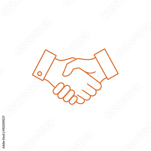 Clean vector outline illustration depicting two hands engaged in a firm handshake, symbolizing a strong business agreement, partnership, and mutual trust between individuals or organizations