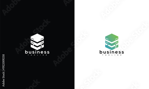 Geometric Data Storage Business Logo - Cloud Server Technology Icon.