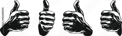 Thumbs up gesture silhouettes. Vector set. Hand approval symbols in various poses. Social media concept.