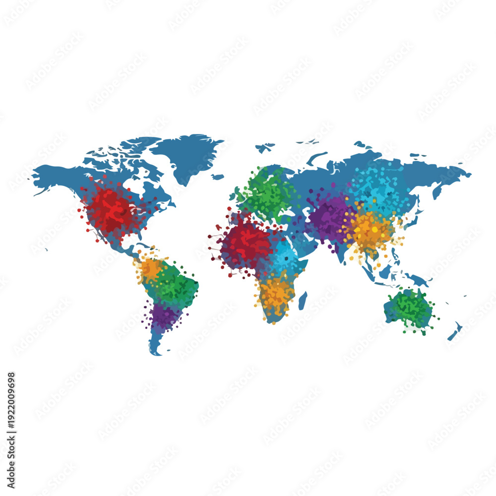 Fototapeta premium Colorful World Map with Vibrant Continents.