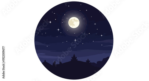 Full Moon Night Sky Stars Illustration.