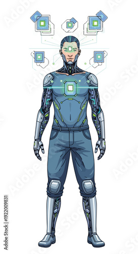 Futuristic Man Wearing Advanced Exosuit Technology.