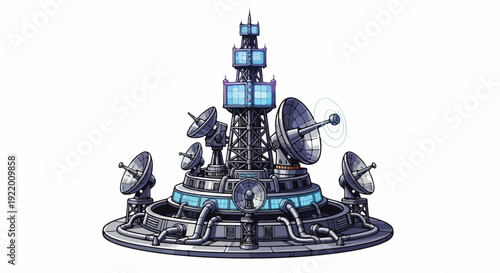 Futuristic Satellite Communication Tower Structure.
