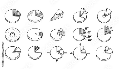 Minimal Hand Drawn Pie Chart Icon Pack Vector Illustration for Analytics and Statistics