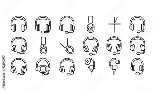 Minimal Monoline Headset Icons Showing Different Perspectives Communication Vector Pack
