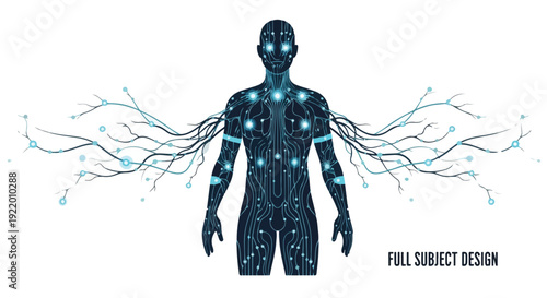 Digital Human Body with Circuitry and Wires.