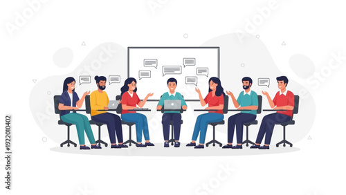 Diverse team brainstorming ideas around a whiteboard in a modern office setting.