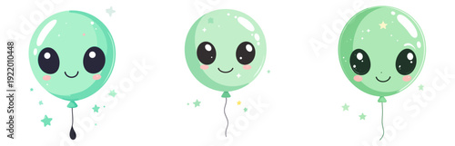 Alien Baby Shower Balloon Vector Set – Kawaii Cartoon Extraterrestrial Party Illustration Collection