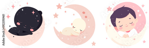Alien Baby Shower Moon Dream Vector Set – Kawaii Cartoon Cosmic Nursery Illustration Collection