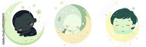 Alien Baby Shower Moon Vector Set – Kawaii Cartoon Cosmic Nursery Illustration Collection