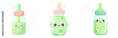Alien Baby Shower Bottle Vector Set – Kawaii Cartoon Extraterrestrial Nursery Illustration Collection
