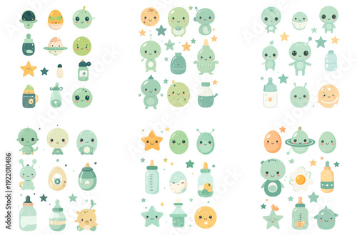 Alien Baby Shower Vector Set – Kawaii Cartoon Extraterrestrial Nursery Clipart Collection