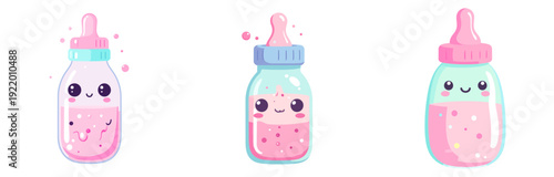 Alien Baby Shower Bottle Vector Set – Kawaii Cartoon Extraterrestrial Nursery Illustration Collection