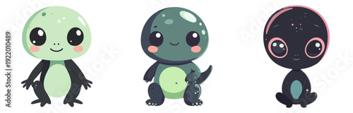 Alien Baby Shower Creature Vector Set – Kawaii Cartoon Extraterrestrial Hatchling Illustration Collection