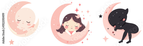 Alien Baby Shower Moon Vector Set – Kawaii Cartoon Cosmic Nursery Illustration Collection