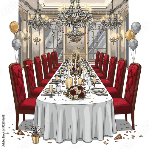 Elegant Formal Dinner Table Setting Illustration.