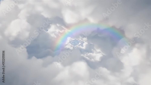 Rainbow Emerging Through Cloudy Sky Formation.