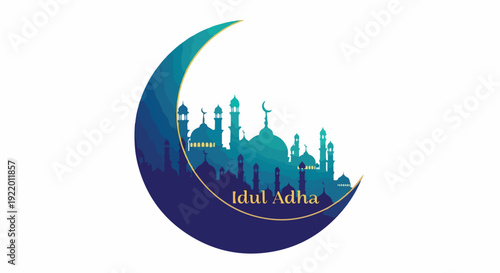 Islamic Eid al Fitr Crescent Moon Illustration.