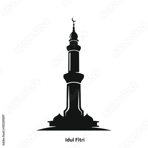 Islamic Minaret Silhouette with Crescent Moon.
