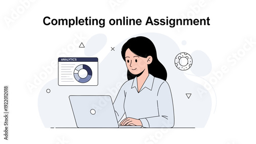 Student completing online assignment on laptop with analytics chart