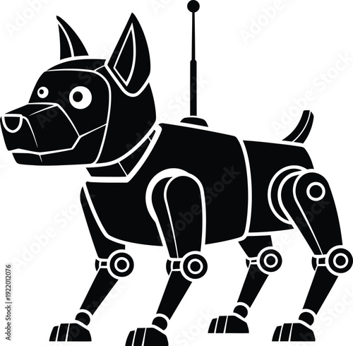 Black Silhouette Robot Dog with Antenna and Articulated Legs vector
