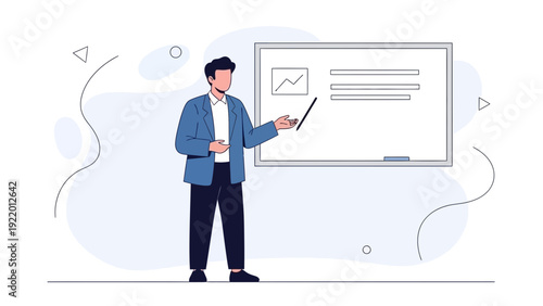 Man Presenting on Whiteboard, Business Meeting, Education, Teaching Concept