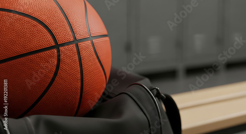 Basketball with Sport Bag Locker Room Background