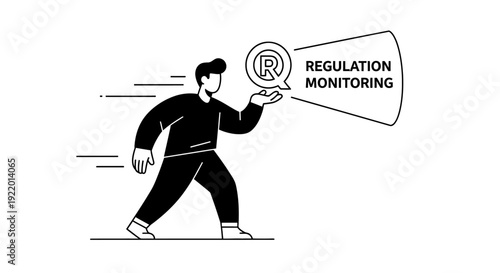 Line Art Illustration of a Person Holding a Speech Bubble with 'Regulation Monitoring' Text