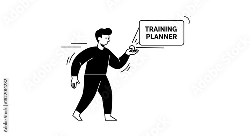 Line Art Illustration of a Person Holding a Training Planner Box - Vector Graphic