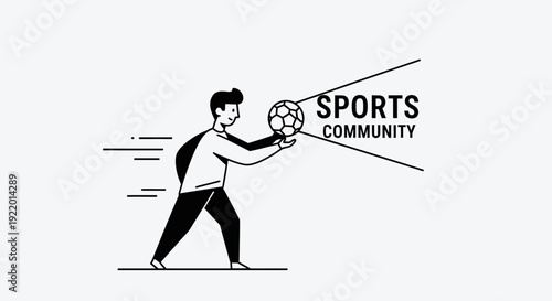 Line Art Illustration of a Person Holding a Soccer Ball and Connecting to the Sports Community