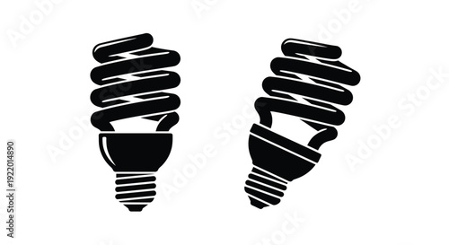 Two spiral light bulbs depicted in a striking black silhouette
