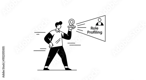 Line Art Illustration of a person spotlighting a role profile with profile icon