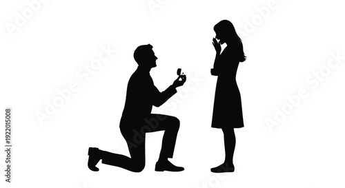 A man proposing to a woman on one knee black silhouette