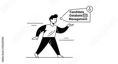 Line Art Illustration of a Man Presenting Candidate Database Management Concept