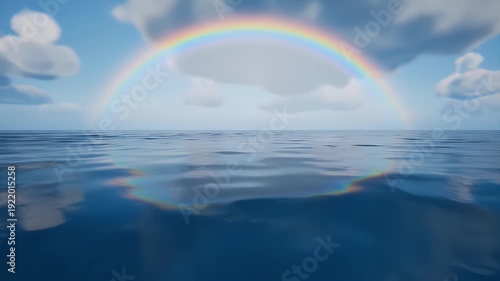 Rainbow Over Calm Ocean Waters Landscape.