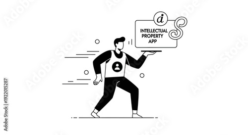 Intellectual Property App Line Art Illustration Protecting Your Ideas with a Digital Solution