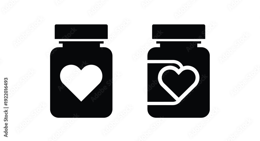 Fototapeta premium Two jar icons with heart shapes a striking silhouette